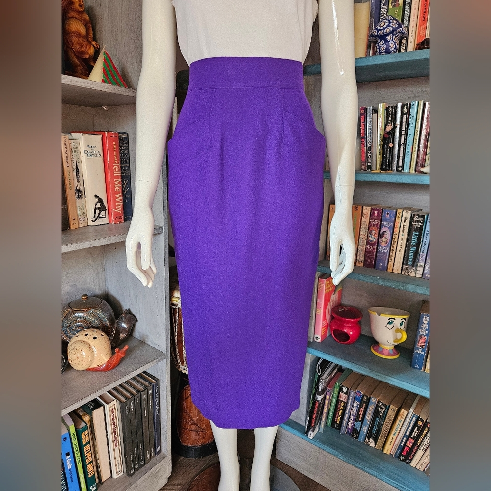 Vintage Purple Paul et Duffier 100% Wool Pencil Skirt